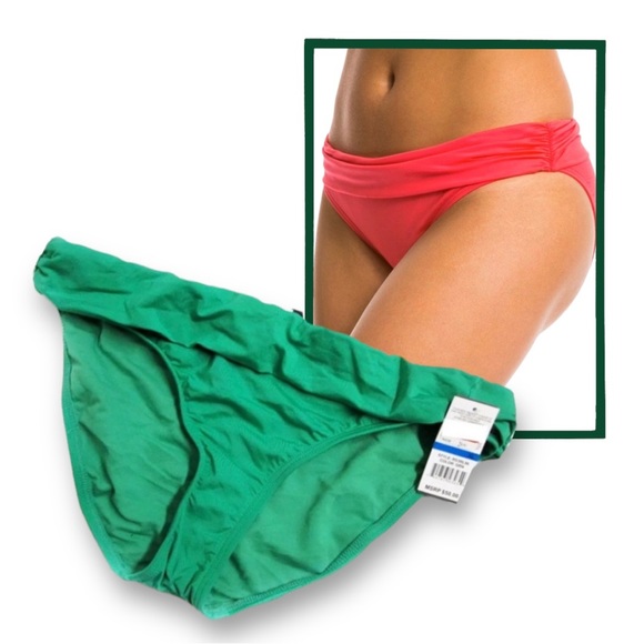 Kenneth Cole Reaction Green Banded Side Shirred Hipster Bikini Bottoms - Picture 1 of 9